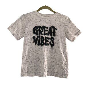H&M Kids White Speckled "Great Vibes" Graphic T-Shirt 12Y Short Sleeve‎ Cotton
